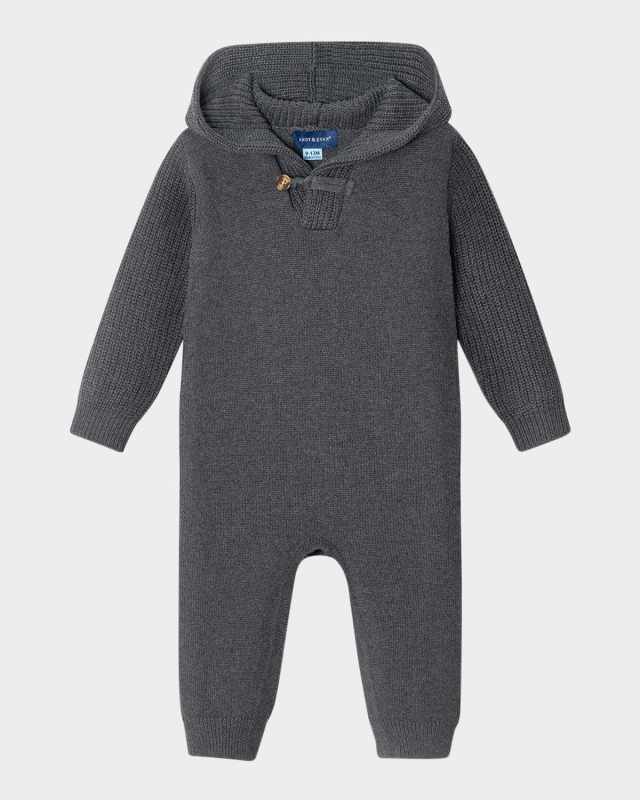 Boy's Hooded Toggle Sweater Romper, Size Newbor